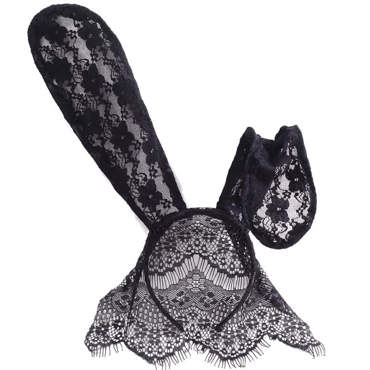 Lace Rabbit Ears Hair Band And Mask