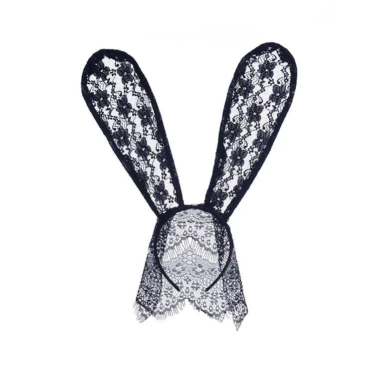 Lace Rabbit Ears Hair Band And Mask