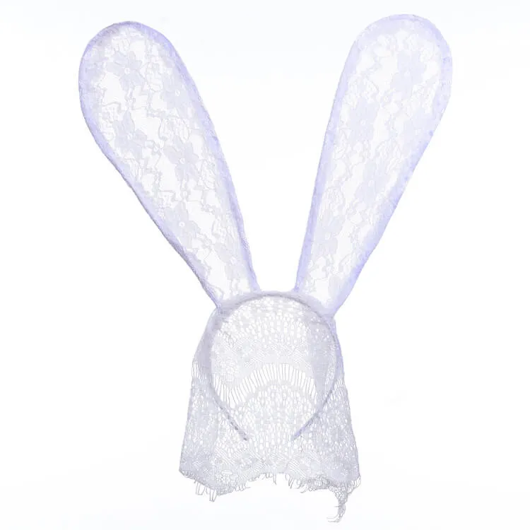 Lace Rabbit Ears Hair Band And Mask
