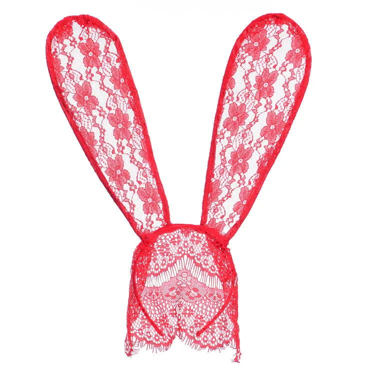 Lace Rabbit Ears Hair Band And Mask